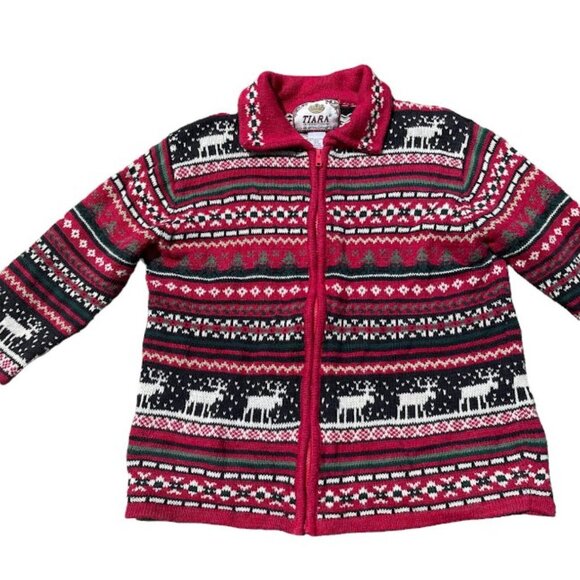 Vintage Tiara International Heavy Knit Red Full Zip Christmas Cardigan Sweater - Picture 3 of 4